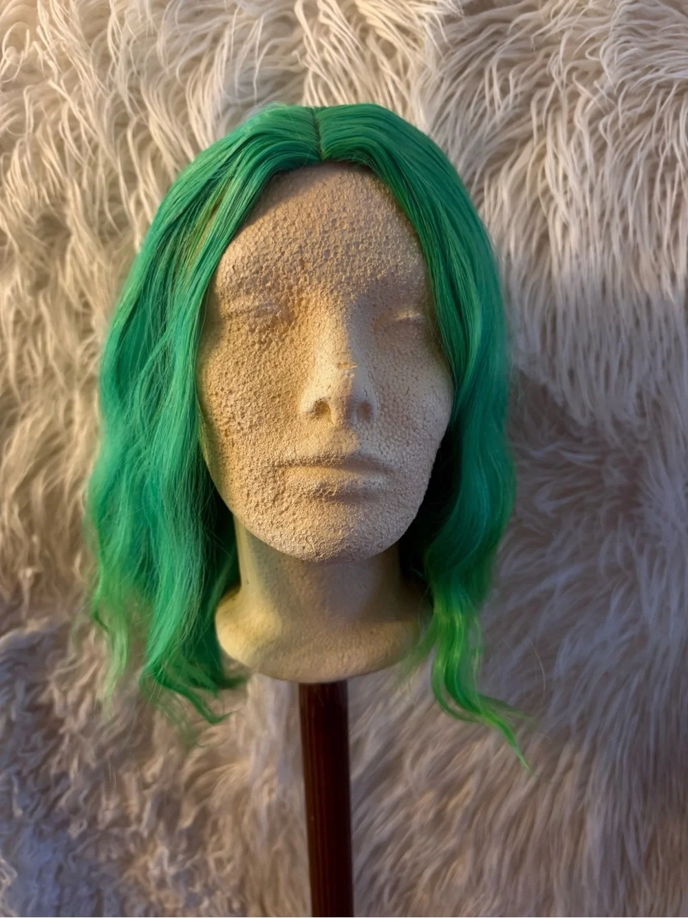 Green Shoulder-Length Synthetic Wig with Soft Waves